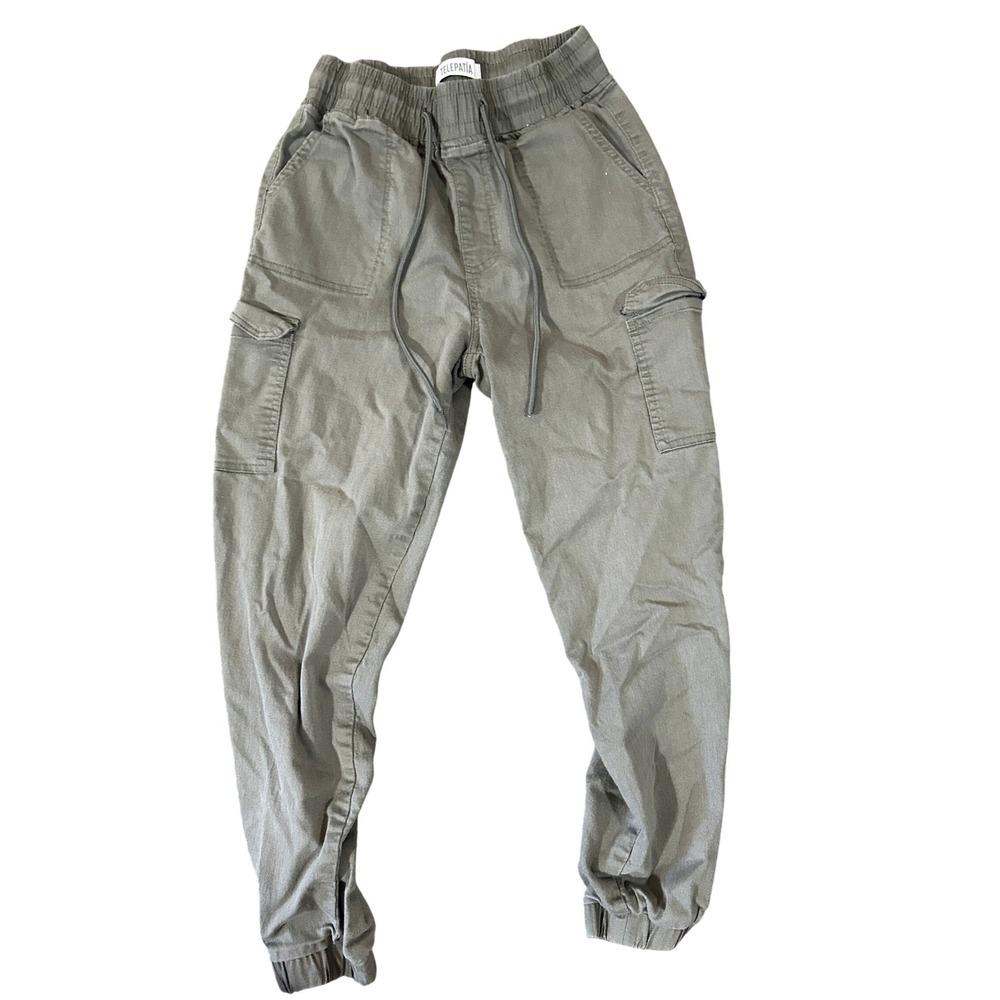 Telepatia Women Olive Green Cargo Jogger Pants Elastic Waist Size 7/28 RN112642
